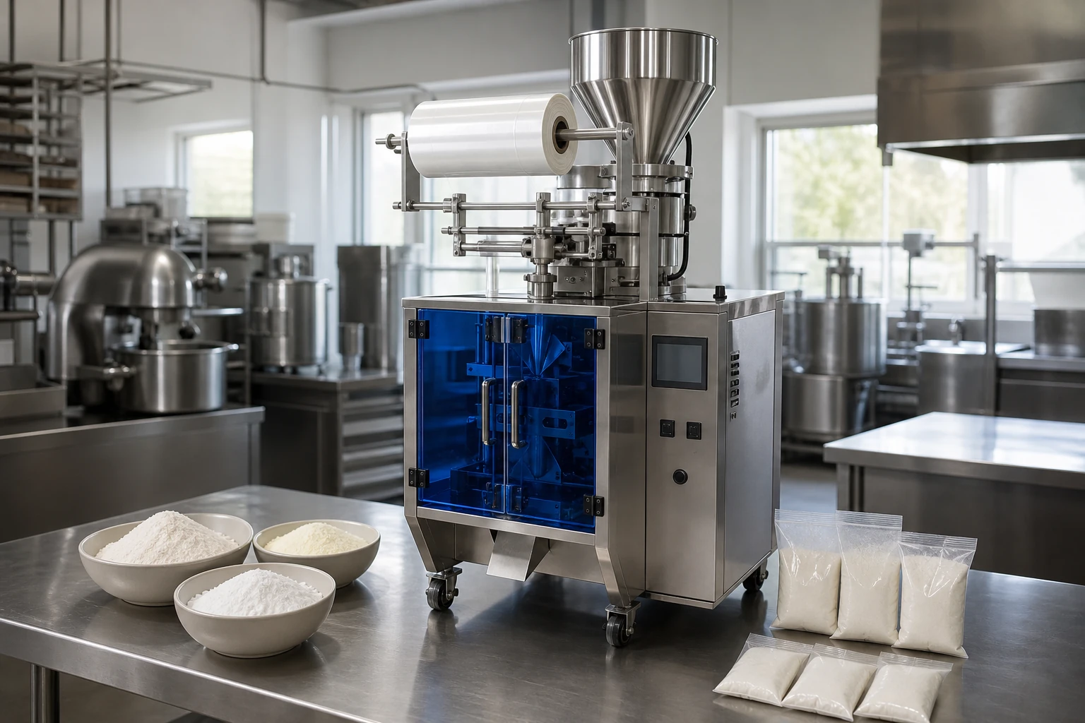 HP-PTP0520 (C) small powder packing machine with flour, milk powder, powdered sugar and finished sachets